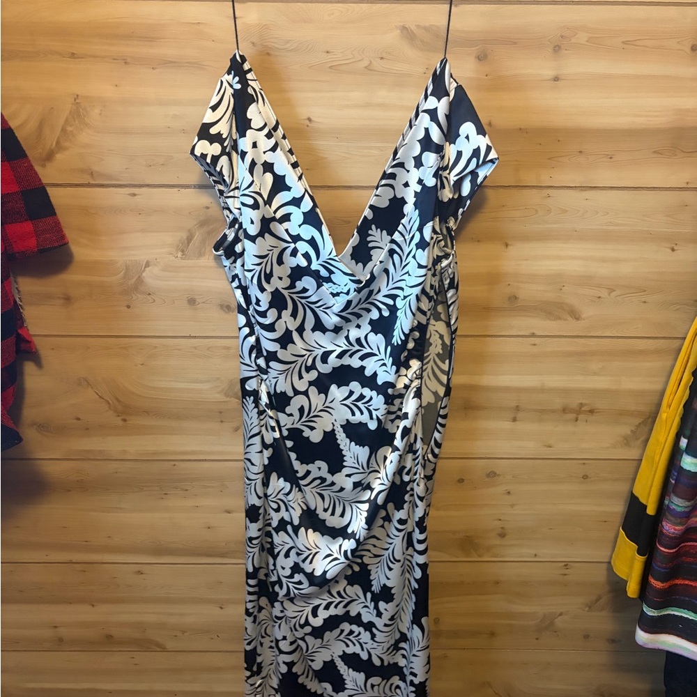 Maggy London Black and White Asymmetrical Dress